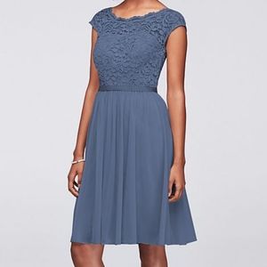 Short Lace and Mesh Dress with Illusion Neckline